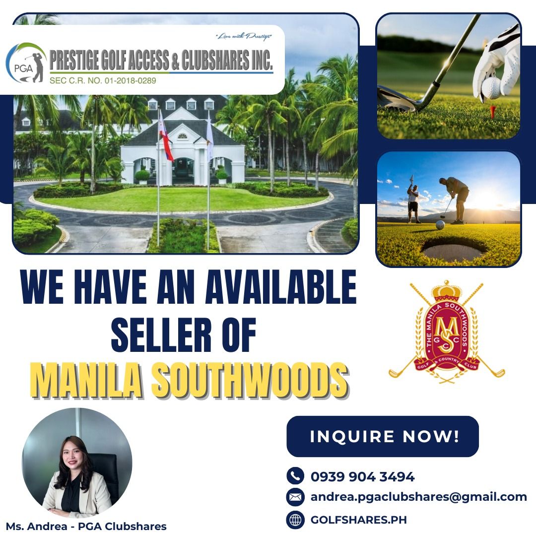 MANILA SOUTHWOODS - PGA (Category: Golf) located in Muntinlupa City. Submitted by andrea.pgaclubshares (Listing ID 1354984456, Image 1). Description: Good day Golfers! WE ARE LOOKING FOR MANILA SOUTHWOODS BUYER! Stay safe, while enjoying your game! ⛳ Thank you! #prestigegolfaccess #golfsharesph #pgaclubshares #livewithprestige #golf.