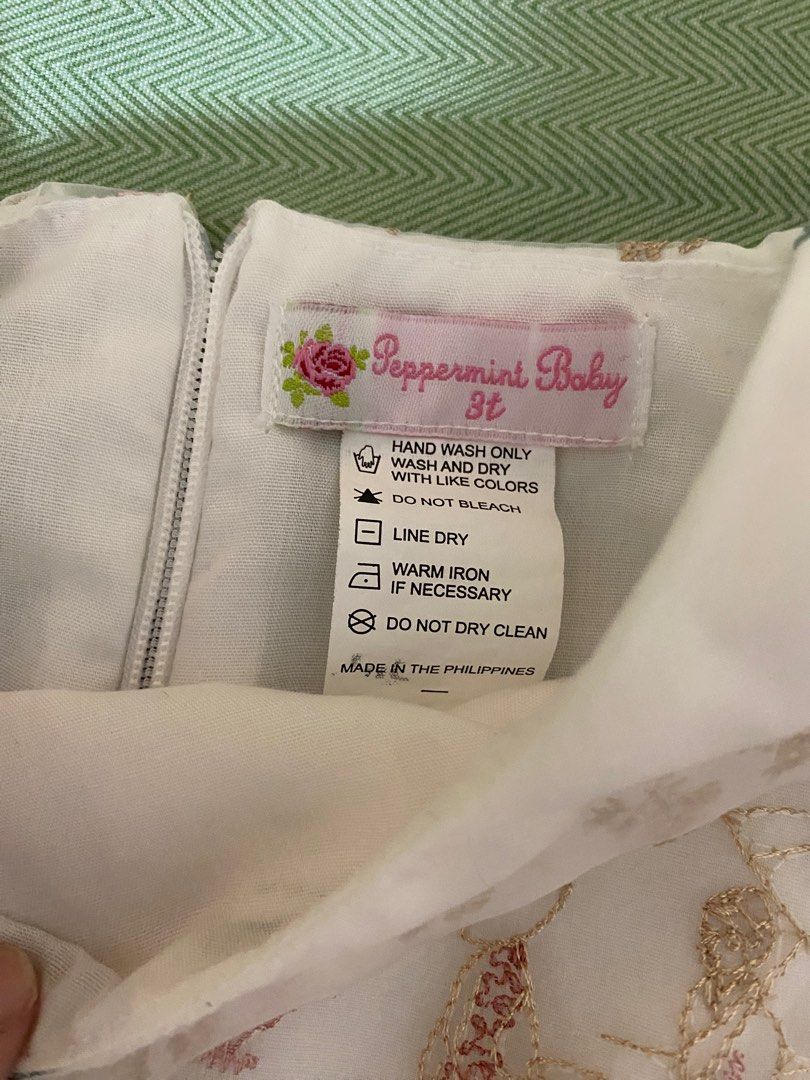 peppermint baby formal dress (Category: Babies & Kids Fashion) located in Batangas. Submitted by phiakate (Listing ID 1355025494, Image 2). Description: used only once during my sis in law's wedding ceremony bought in sm department store for 1,699 3t size but can fit upto 4t if petite like new condition.