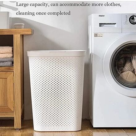 Plastic Laundry Basket Large Hamper with Lid 60L
