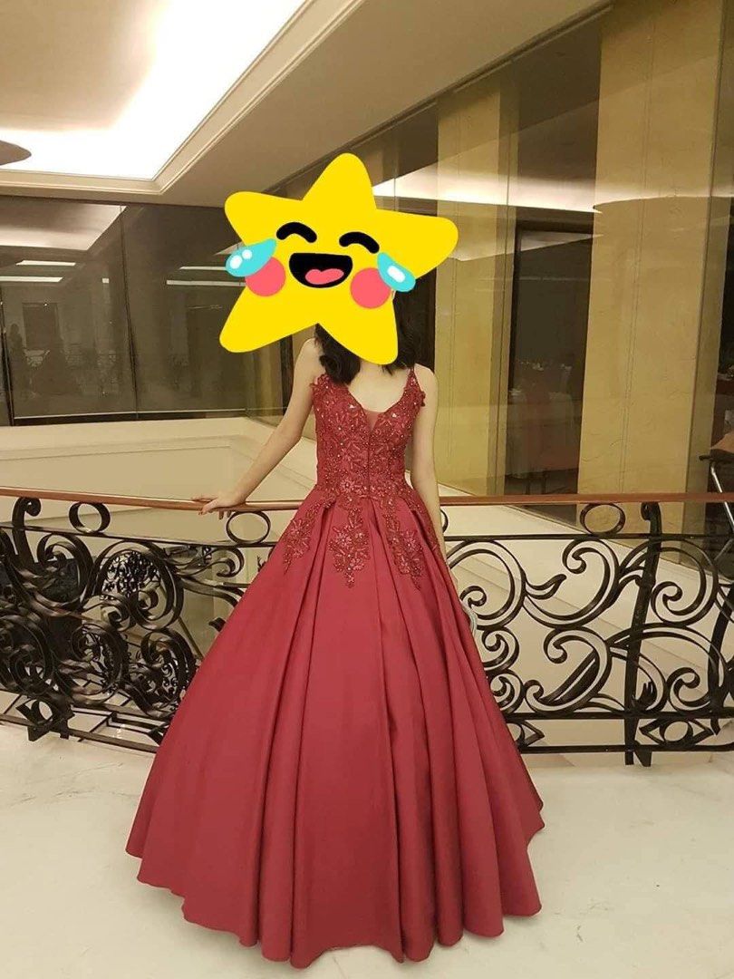 Red Gown for SALE (Category: Evening dresses & gowns) located in Manila. Submitted by gmtpreloved (Listing ID 1352176974, Image 3). Description: Used for prom and debut, has built in petticoat but you can also use another perticoat underneath. Person wearing the gown is 5'3 wearing 2-3 inch heels. The gown is adjustable.
