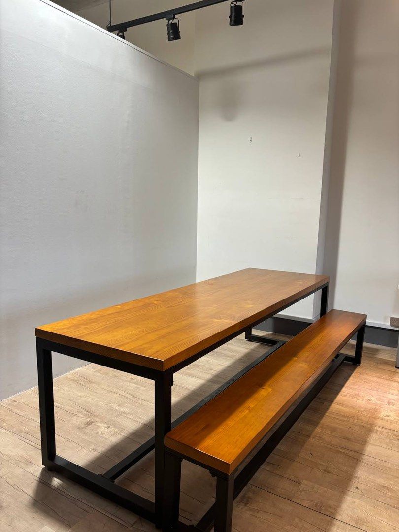 table + bench set (Category: Tables & Sets) located in Singapore. Submitted by hehehehxd (Listing ID 1354937705, Image 1). Description: dimensions 79 x250 x 76 (table) 79 x 250 x 46 (chair) table $80 both for $120.