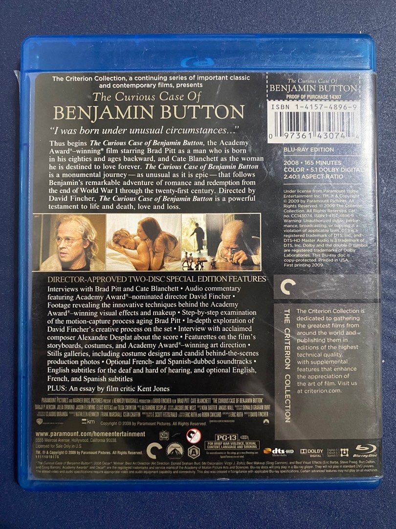 The Curious Case of Benjamin Button Bluray (Category: Blu-Ray & Media Players) located in Quezon City. Submitted by francesco25 (Listing ID 1354999193, Image 2). Description: Criterion Collection Curious Case of Benjamin Button Bluray Well used .