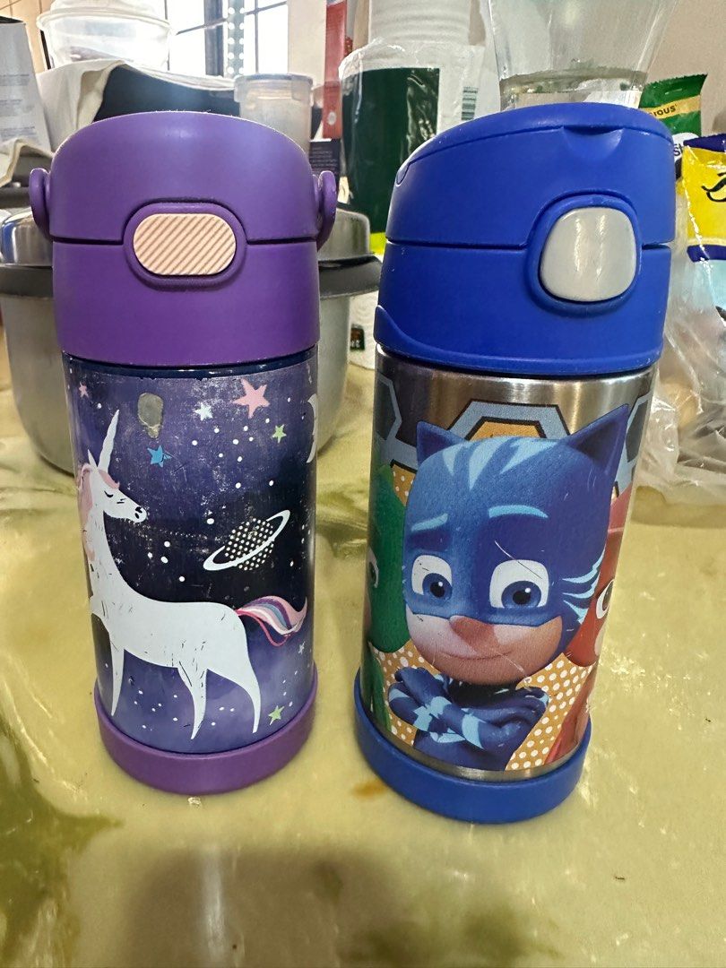 Thermos water bottle (Category: Water Bottles & Tumblers) located in Manila. Submitted by maryjoremf13085 (Listing ID 1354959462, Image 1). Description: Thermos brand Euc Unicorn and pj mask Good for preschooler 500 each.