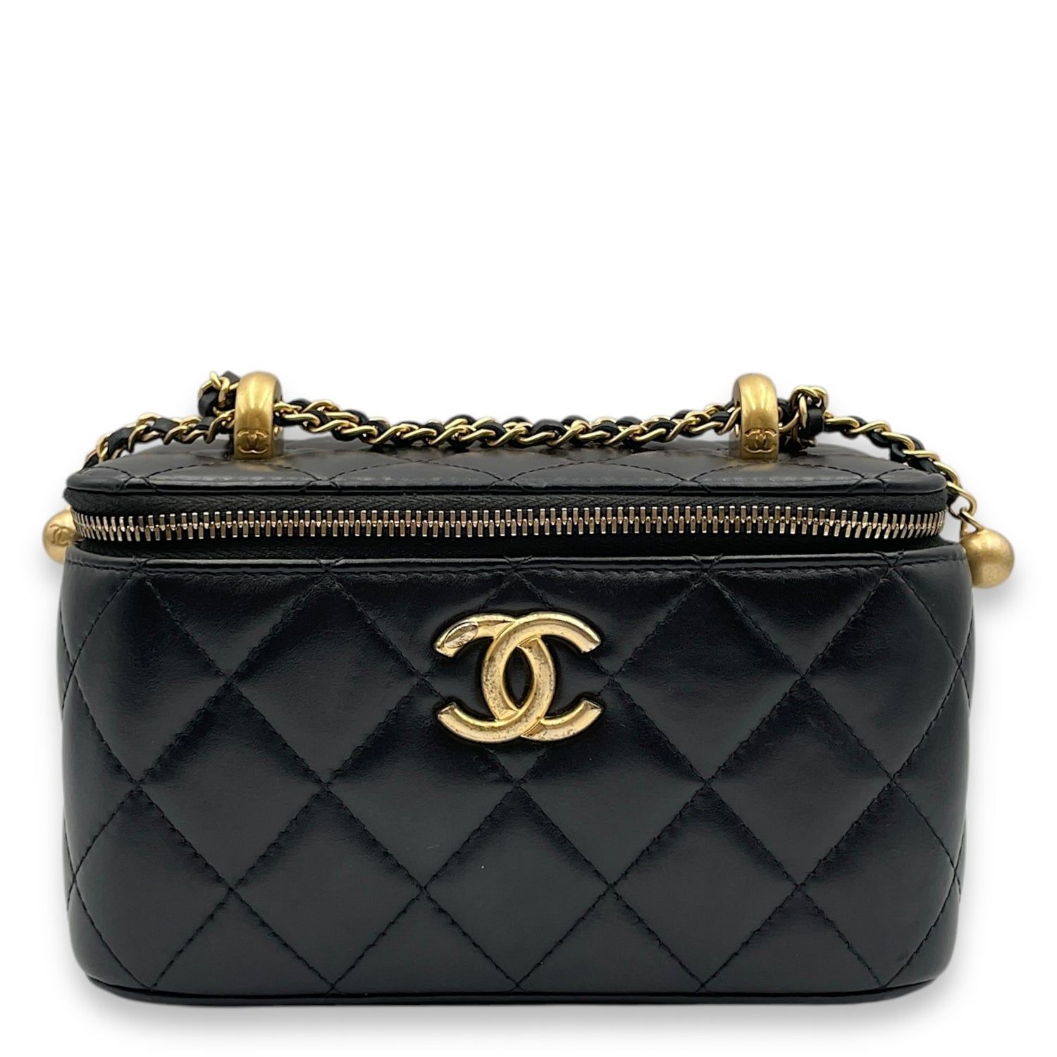 Chanel Double Pearl Crush Mini Rectangle Black Vanity Bag in Lambskin ...