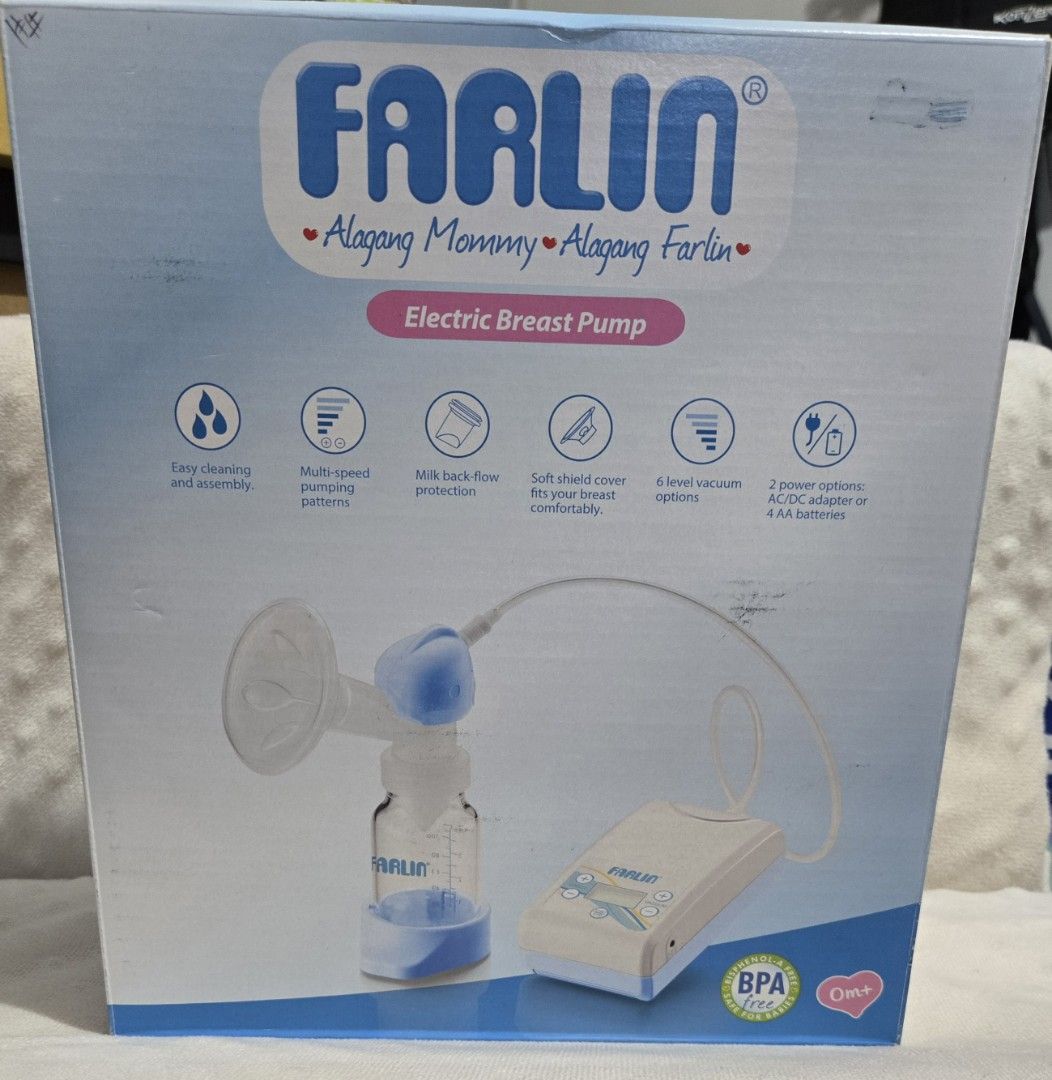 Farlin Electric Breast Pump (Category: Breastfeeding & Bottle Feeding) located in San Juan City. Submitted by louislane (Listing ID 1355240696, Image 3). Description: Brandnew Electric Breast Pump. I have 2 Pcs. available here. Good for working moms. 1000 pesos kapag dalawa kukunin. *2 power options AC/DC adaptor or 4 AA batteries *easy cleaning and assembly *multi-speed pumping patterns *milk back-flow protection *soft shield cover fits your bre
