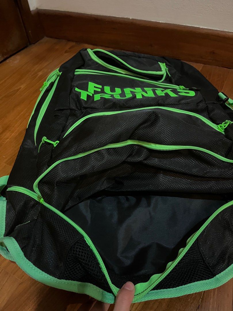 Funky trunks backpack (Category: Backpacks) located in Singapore. Submitted by melvinklein (Listing ID 1355232175, Image 8). Description: Just a couple scratches on the logo but only been used a couple times. Hasn’t gotten wet once, and condition is like new other than the scratches .