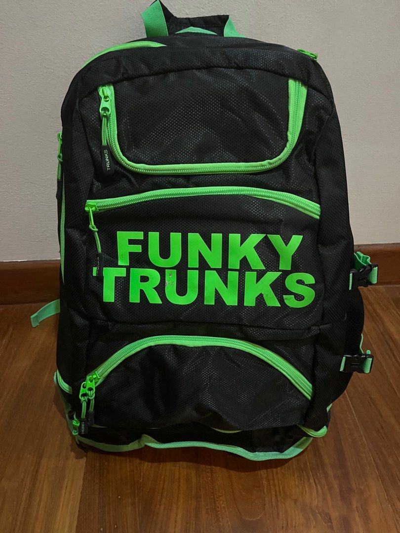 Funky trunks backpack (Category: Backpacks) located in Singapore. Submitted by melvinklein (Listing ID 1355232175, Image 2). Description: Just a couple scratches on the logo but only been used a couple times. Hasn’t gotten wet once, and condition is like new other than the scratches .