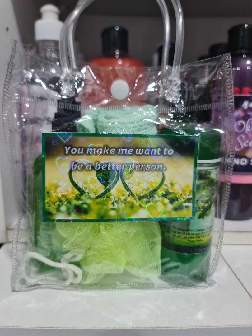 MK Gift me a message bag set 2 (Category: Bath) located in Bacoor. Submitted by tataandkai (Listing ID 1355152123, Image 3). Description: gift me a message bag set 2 pm for available scents bag inclusions/may contain the ff: shampoo conditioner bodywash handsoap alcogel alcohol towel bath scrub.