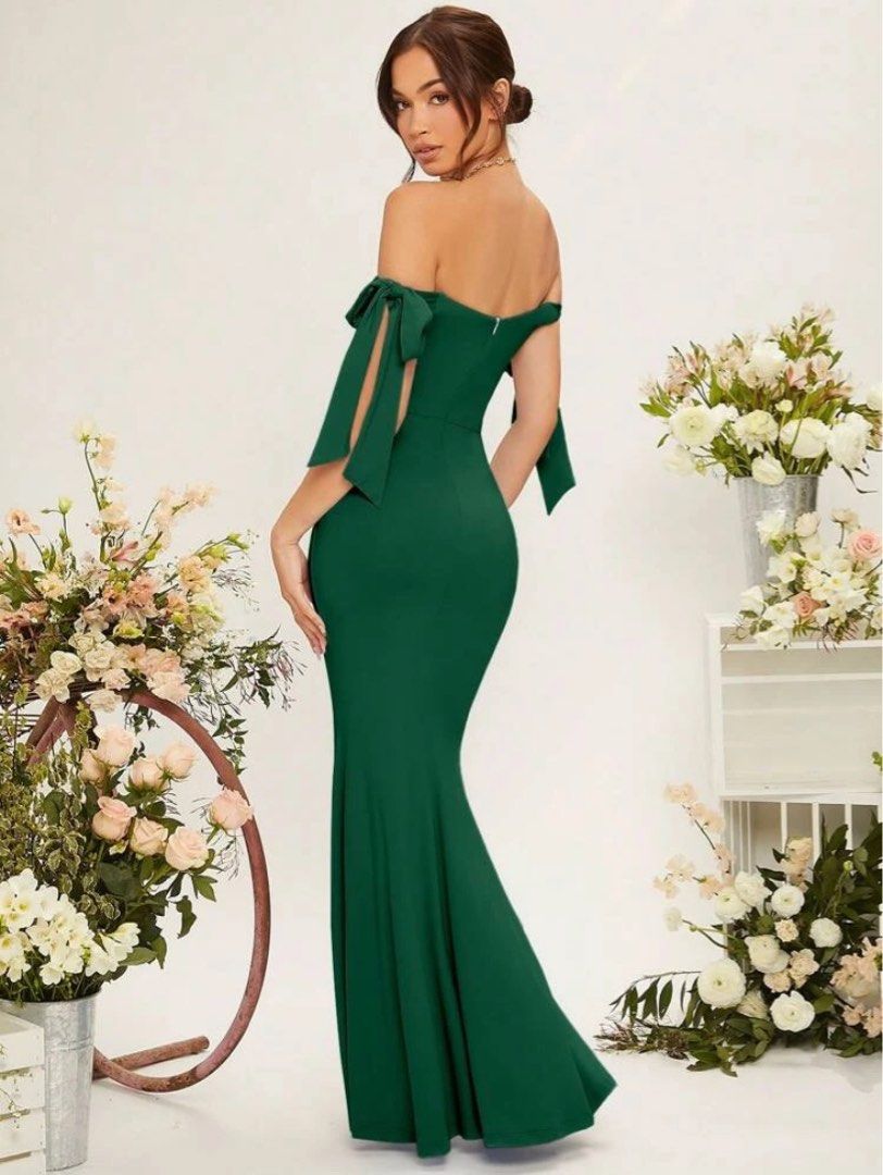 SHEIN Green Off Shoulder Gown (Category: Evening dresses & gowns) located in San Pablo. Submitted by yanirevista (Listing ID 1355164429, Image 2). Description: Size Medium Original Price 783 php No flaws, good as new Never worn.