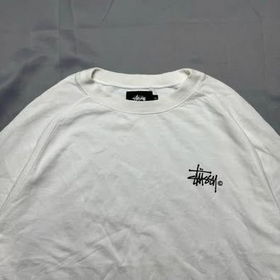 Stussy - basic logo crewneck (Category: Tshirts & Polo Shirts ) located in Quezon City. Submitted by chris.secondhand (Listing ID 1355222275, Image 2). Description: Stussy - Basic Logo Crewneck Size: Medium on tag fits L-XL Boxy Length: 26” Width: 25” Condition: good - may hole sa cuff ng sleeve Issue: Lints (removable) Authentic/Legit .