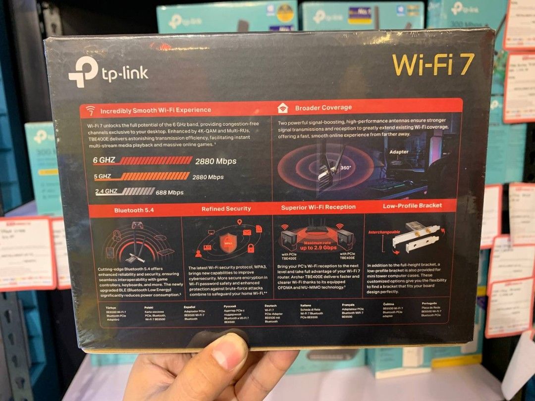 TP-Link Archer TBE400E BE6500 WiFi 7 & Bluetooth PCIe Adapter (Category: Networking) located in Makati City. Submitted by slaccessoriesshop (Listing ID 1355175669, Image 2). Description: TP-Link Archer TBE400E BE6500 WiFi 7 & Bluetooth PCIe Adapter 💥 ELECTRONICS, COMPUTER ACCESSORIES AND APPLIANCES 💥 All Items - Original / Brand New / Sealed We issue SALES INVOICE With WARRANTY RECEIPT With TECHNICAL SUPPORT Accepting BULK ORDERS We are OPEN EV