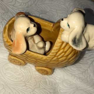 Vintage Dog in a Stroller Cart Trinket/Planter/Display