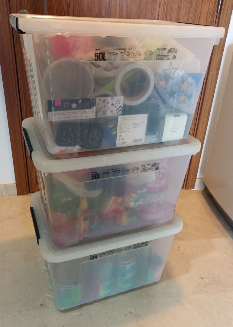 3 X Storage Boxes, 50 litres, 52x37.3x33.5cm, Clear Plastic, Stackable ...