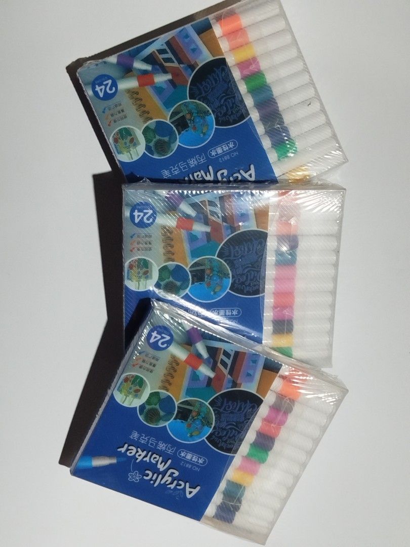 Acrylic Markers (Category: Craft Supplies & Tools) located in Manila. Submitted by safehorse.25ee13 (Listing ID 1355449980, Image 1). Description: 24 pens Never been opened. Never been used. Dm for more details 100 pesos if 1 case 270 pesos if you will buy all (3 cases).