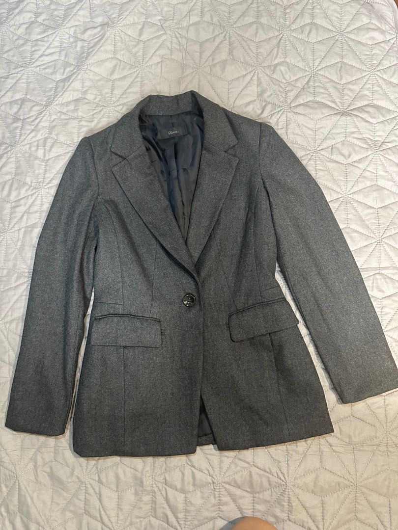 Business coat for women (Category: Coats, Jackets and Outerwear) located in Dagupan City. Submitted by thymeph (Listing ID 1355384690, Image 2). Description: Brand: Roem Good condition Color gray Rfs: too many gray business coat Fits S-M frame. best for S size. Bundle: Get all the 3 coats for 1200 only.