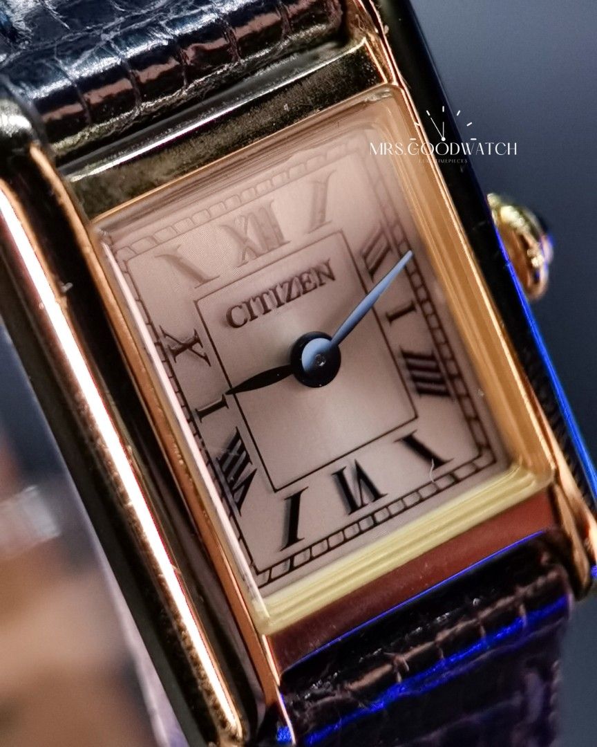Citizen Kii (Tank) (Category: Luxury Watches) located in Manila. Submitted by jajajansen (Listing ID 1355318801, Image 1). Description: Model: Citizen Kii:Hirob (Tank) Size: 17.5mm Movement: Solar Display: Gold Steel Case, Roman Numeral Marker, Steel Blue Hands, White Dial Material: Gold-plated Steel, Mineral Crystal Glass, Inclusions: Watchpouch More info: Citizen Kii is a collection of elegant women's watches by Citizen, known for their delicat