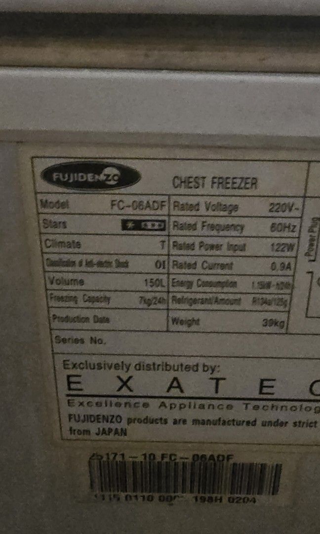 Fujidenzo Chest freezer 6 cu. ft. (Category: Refrigerators and Freezers) located in Quezon City. Submitted by rickstuff (Listing ID 1355309451, Image 2). Description: Unit is in good working condition. Price is negotiable. Reason for selling: upgraded Pick up only or lalamove shouldered by buyer.