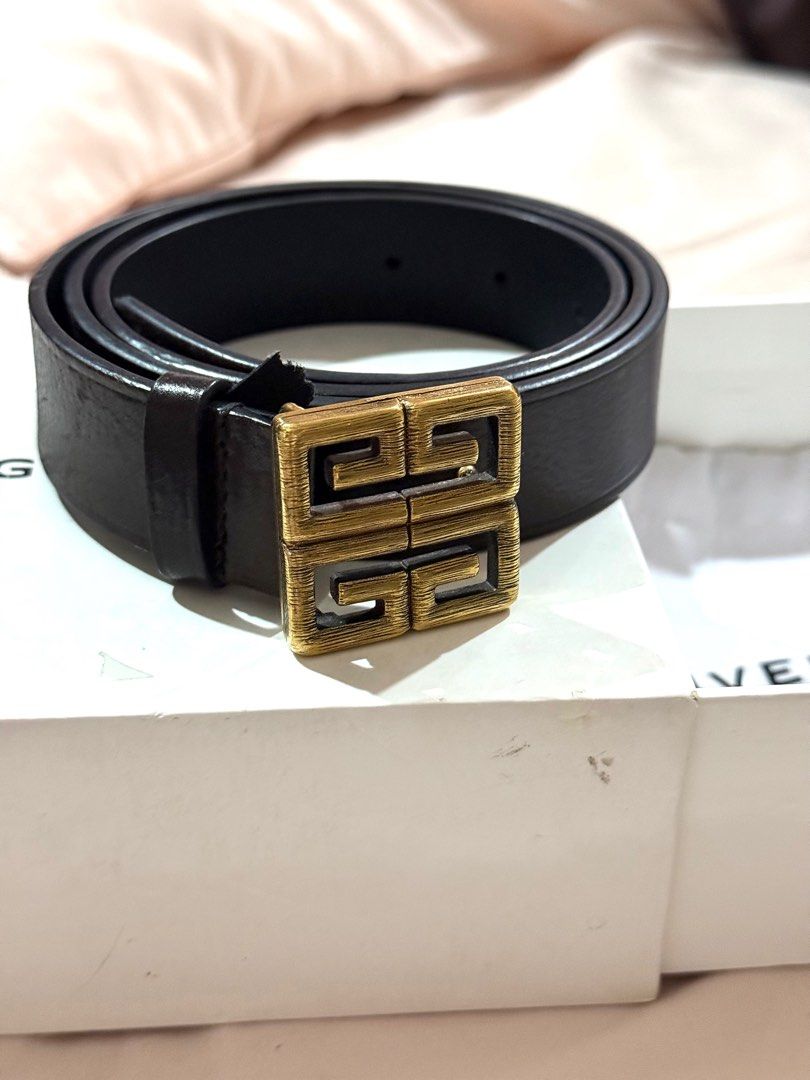 Givenchy Logo Belt (Category: Luxury Accessories) located in Quezon City. Submitted by millennialdeclutterer (Listing ID 1355428062, Image 1). Description: 100% authentic Givenchy Logo Belt in ghw, color dark brown fits waistline 26-32 (can still be adjusted just add an additional hole) bought at Givenchy Shangrila for P31,500. Has signs of usage & minimal scratches. Condition: 7/10.