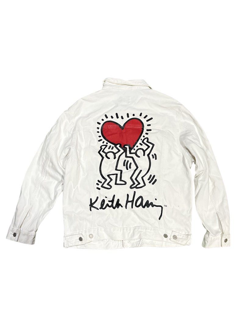 Keith haring X H&m Denim jacket (Category: Coats, Jackets and Outerwear) located in Quezon City. Submitted by GabineteThriftShop (Listing ID 1355385781, Image 1). Description: Size xl Minimal issue check 5th pic Overall in excellent condition 9/10 color rate Dm.