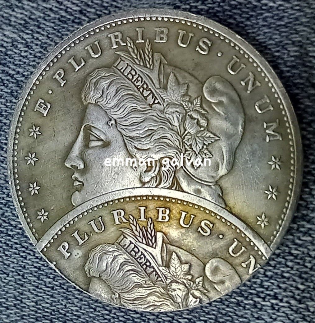 Morgan-Double strike error (Category: Currency) located in Muntinlupa City. Submitted by voltlovebird (Listing ID 1355284274, Image 1). Description: sale plus sf. Morgan dollar double strike error coin.non magnetic, copy coin.good details..