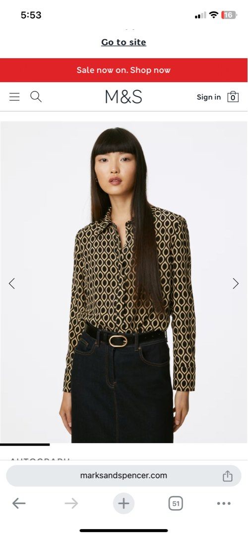 M&S Printed Collared Shirt / Officewear | Formal (Category: Longsleeves) located in Marikina City. Submitted by charmingcess (Listing ID 1355379182, Image 2). Description: Gift sa mother ko, di nya pa nagamit Sobrang lamig ng tela at parang no need to plantsa na, bagsak yung tela nya Size L, .