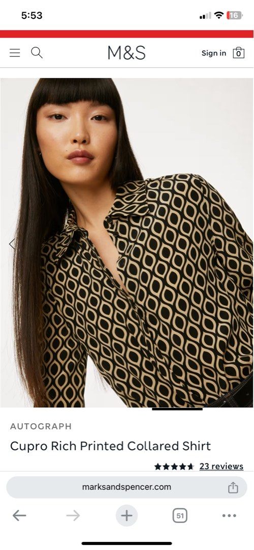 M&S Printed Collared Shirt / Officewear | Formal (Category: Longsleeves) located in Marikina City. Submitted by charmingcess (Listing ID 1355379182, Image 3). Description: Gift sa mother ko, di nya pa nagamit Sobrang lamig ng tela at parang no need to plantsa na, bagsak yung tela nya Size L, .