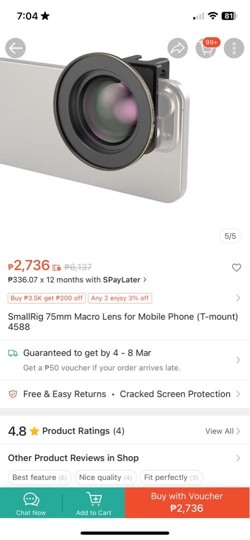 SmallRig Universal Lens Mount (Category: Other Photography Accessories) located in Angeles City. Submitted by carlgelbcd.1 (Listing ID 1355397278, Image 2). Description: SmallRig Universal Lens Mount: -For mobile phone photography/videography -New, bought from SmallRig.PH on the orange app -Accessory for SmallRig Add-On Lenses (T-mount) 📩📩📩.