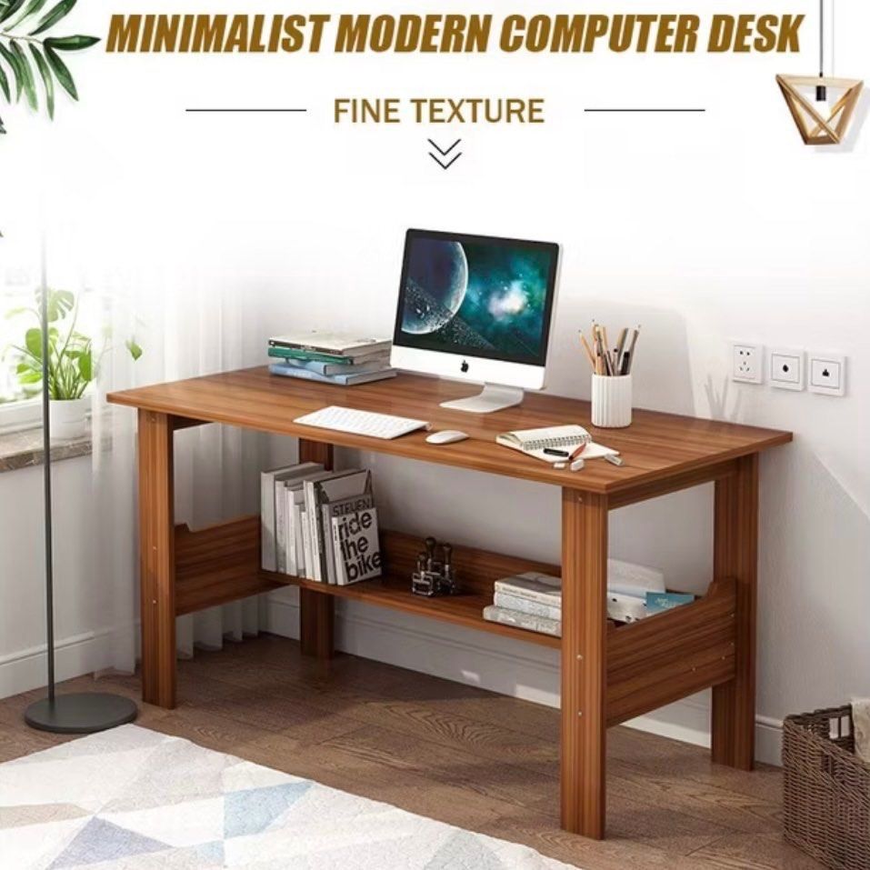 Spacious Double Layer Wooden Computer Desk | Sturdy All Wood Study ...