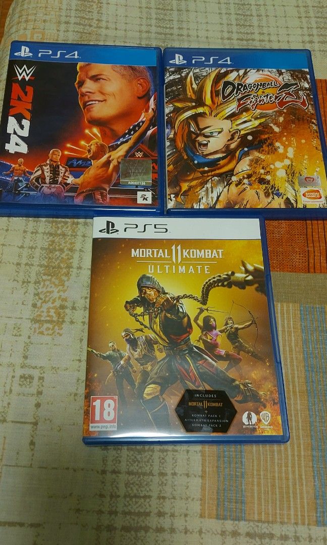 WWE 2K24 , DBZ figthers , MK 11 (unused codes) (Category: PlayStation) located in Las Pinas. Submitted by pat_rick (Listing ID 1355426840, Image 1). Description: For Sale : WWE 2K24 - 1000 DBZ Figthers - 600 Mortal Kombat 11 (unused code) - 1000 Meet ups : Las Piñas or Alabang.