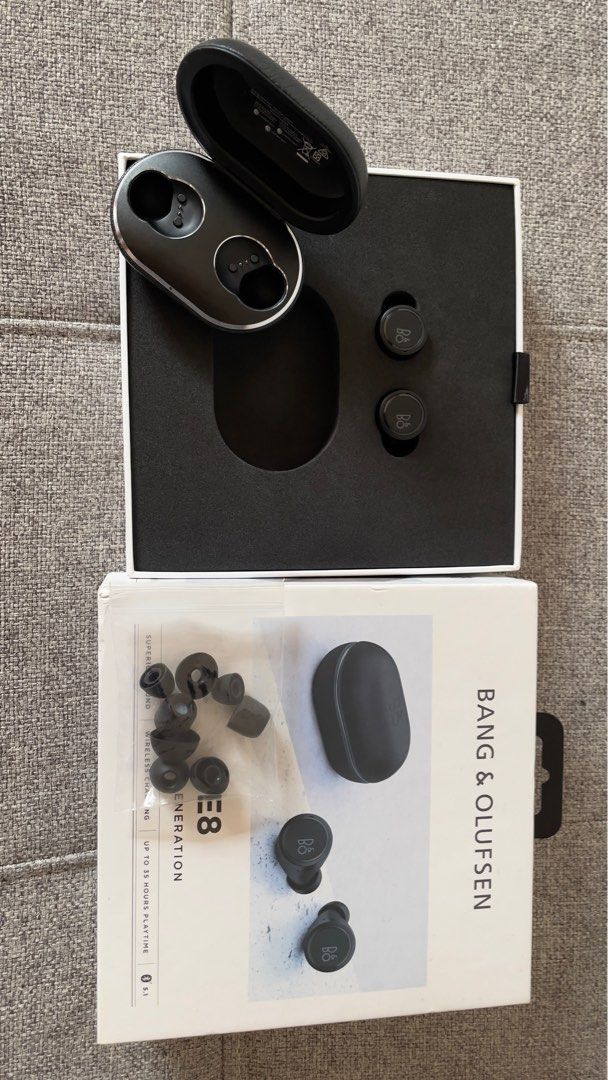 BANG & OLUFSEN E8 3RD GEN (Category: Earphones) located in Santo Tomas. Submitted by delunajare28963 (Listing ID 1355495732, Image 2). Description: Bought in Singapore Complete with box and manual Spares earbuds Type C charging port, No cable charger included. Any type C charger will do Search nyo na lang ibang spect nya Negotiable .