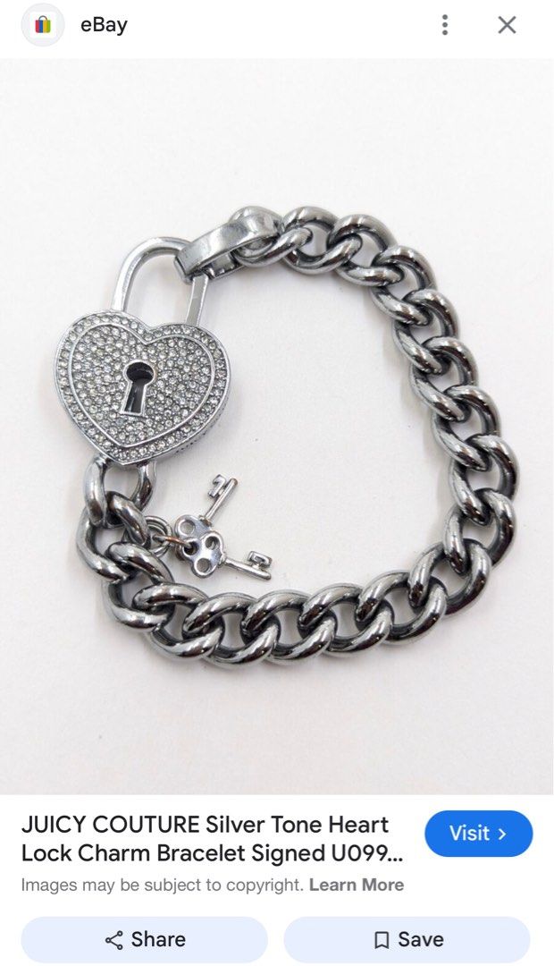 JUICY COUTURE (Category: Bracelets) located in Marikina City. Submitted by landertroy (Listing ID 1355595485, Image 2). Description: juicy couture silver tone,,, with heart and key charm bracelet for women..