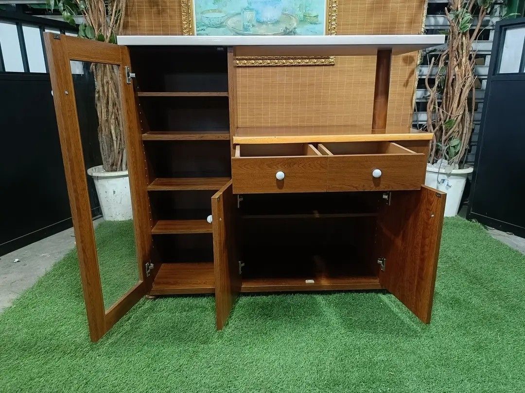 Nordic Bar Island Table Cabinet Glass Cabinet with Drawers with Rack on the Side *VIDEO ON COMMENT 43L x 17W x 39H inches In VERY good condition (Category: Shelves, Cabinets & Racks) located in Manila. Submitted by eloizavill76462 (Listing ID 1355544154, Image 1). Description: Nordic Bar Island Table Cabinet Glass Cabinet with Drawers with Rack on the Side *VIDEO ON COMMENT 43L x 17W x 39H inches In VERY good condition.