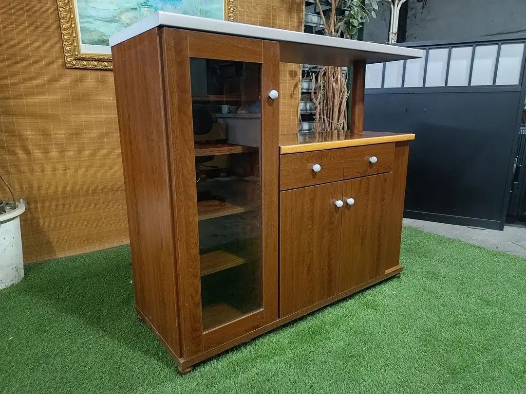 Nordic Bar Island Table Cabinet Glass Cabinet with Drawers with Rack on the Side *VIDEO ON COMMENT 43L x 17W x 39H inches In VERY good condition (Category: Shelves, Cabinets & Racks) located in Manila. Submitted by eloizavill76462 (Listing ID 1355544154, Image 3). Description: Nordic Bar Island Table Cabinet Glass Cabinet with Drawers with Rack on the Side *VIDEO ON COMMENT 43L x 17W x 39H inches In VERY good condition.