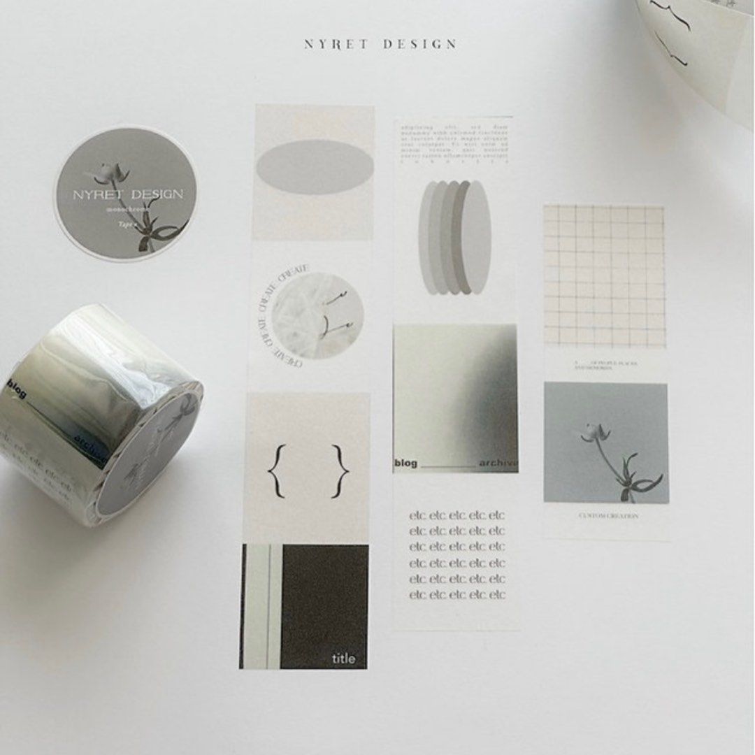 Nyret washi tape - Monochrome (Category: Craft Supplies & Tools) located in Pasig City. Submitted by sagefields (Listing ID 1355621942, Image 1). Description: 30mm wide. Price is per loop 1 loop left! 🏷: journaling, bujo, washi tape, pet tape, wooden stamp, rubber stamp, travelers factory, hobonichi, diary, scrapbook, journal, planner.