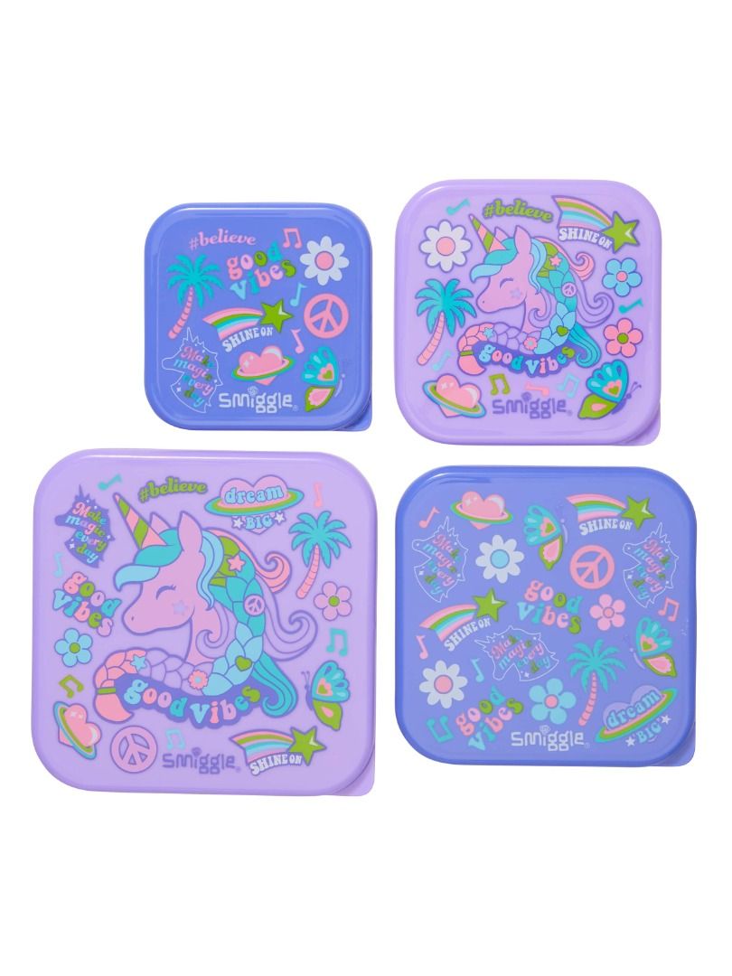 Smiggle 4in1 Food Container (Category: Weaning & Toddler Feeding) located in Rizal. Submitted by mypersonalclosetph (Listing ID 1355534136, Image 2). Description: SMIGGLE IN TRANSIT! OPEN FOR RESERVATION P200 DP ONLY each item. limited QTY only since almost gone na sila. 700PHP ONLY EDA APRIL 🌱 Sizes: 240ml, 370ml, 540ml and 800ml Largest container: 13.5cm L x 13.5cm W x 6cm D #smiggleph #smigglebackpack #smigglesale #smiggle.
