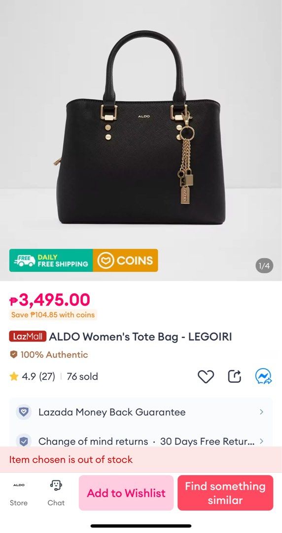 ALDO Tote Bag - Legoiri (Category: Tote Bags) located in Quezon City. Submitted by rebelliousapp (Listing ID 1351006879, Image 2). Description: CONDITION: 7.5/10 - Bought it for 3,495 pesos from the official Aldo Store. - With removable sling, so it can be used as handbag. - Overall functionality is good. Zippers are perfectly working but hardwares are tarnished. There are normal signs of usage thus selling it at a very low price. Kindly inspect 