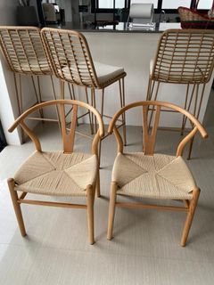 CH729 Wishbone Chair, Rattan Rope and Solid Wood Material Base