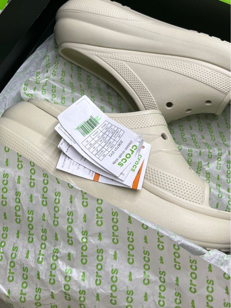 Classic Crush Slide in Bone (Category: Slippers & Slides) located in Pasig City. Submitted by oysterdy (Listing ID 1350978313, Image 2). Description: Classic Crush Slide in Bone Men’s 8/ Women’s 10 (unisex) Iconic Crocs Comfort Lightweight. Flexible. 360-degree comfort. Authentic With box, tags and shopping bag SRP P3995 Super discounted. Firm with price😊.