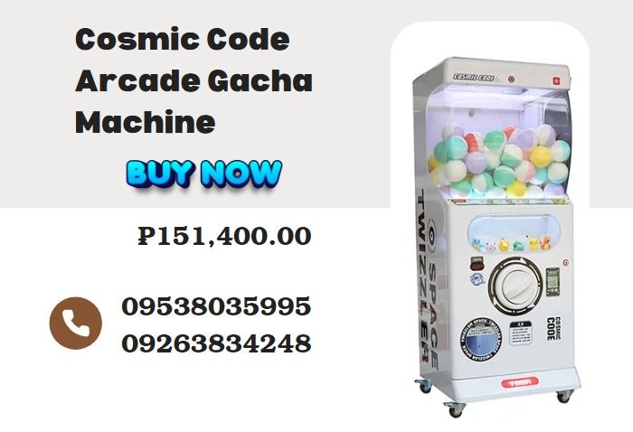 Cosmic Code Arcade Gacha Machine (Category: Interactive Toys) located in Caloocan City. Submitted by 09945233960 (Listing ID 1350907114, Image 1). Description: Size: L60*W60*H156CM Material: Sheet metal +Tempered glass+ Acrylic Capsules size: 100mm&120mm Net Weight: 120KG Power:60W .