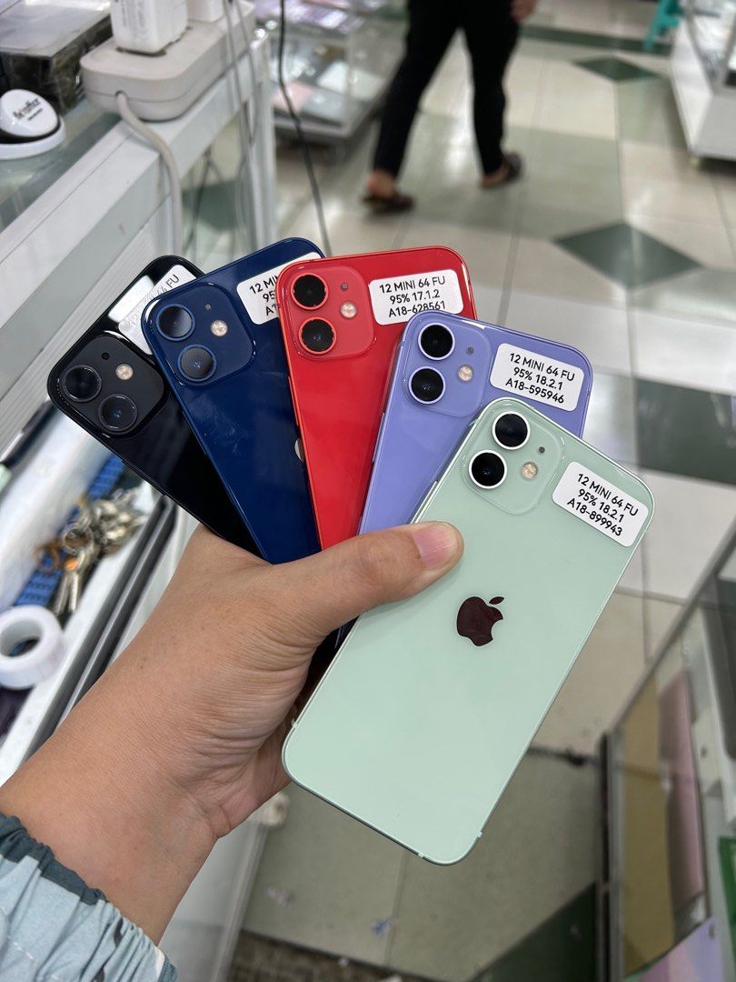 Iphone 12 mini 64gb (Category: iPhone 12 Series) located in San Juan City. Submitted by nunte2249224 (Listing ID 1351006196, Image 1). Description: Iphone 12 mini 64gb Openline Color purple, green, black, blue, red Battery 95% No history of repair No hidden issues 💯legit Unli checking Face ID and True tone working Dm for more inquiry Call or text me at 09662278853 Visit our physical store at Greenhills Shopping Center Cellphone Tiangge 2nd flr s
