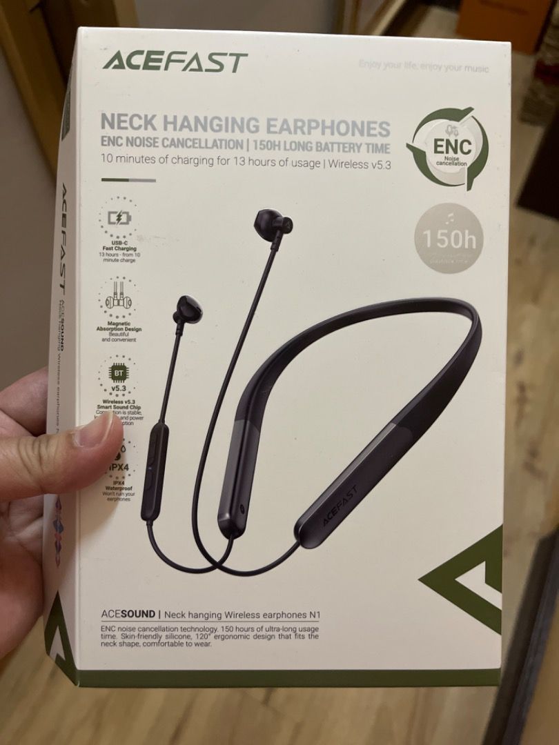 neck hanging earphones (Category: Portable Audio Accessories) located in Caloocan City. Submitted by goldentreeph (Listing ID 1351011216, Image 1). Description: brand new with box gift not used 150h battery time srp 1999 at beyond the box .