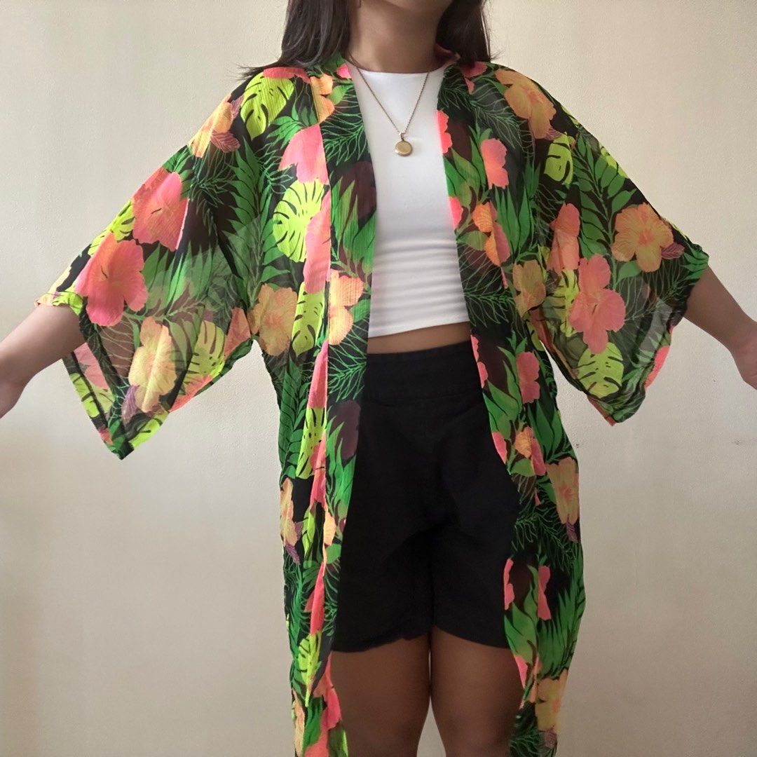 neon floral beach coverup (Category: Coats, Jackets and Outerwear) located in Calamba. Submitted by krustykren (Listing ID 1350908944, Image 2). Description: up to large — FAQ - JRS Express delivery (from Laguna); GGX and SDD (from MNL) - MOP: BDO, GCash - 3 days max reservation - no rush shipping.