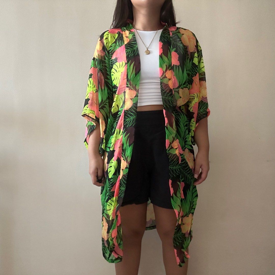 neon floral beach coverup (Category: Coats, Jackets and Outerwear) located in Calamba. Submitted by krustykren (Listing ID 1350908944, Image 1). Description: up to large — FAQ - JRS Express delivery (from Laguna); GGX and SDD (from MNL) - MOP: BDO, GCash - 3 days max reservation - no rush shipping.