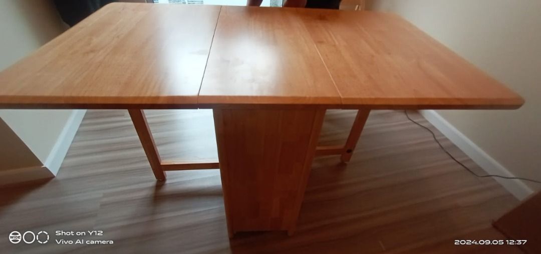 TB547 Foldable Dining Table made in Solid Wood Material (Category: Tables & Sets) located in Quezon City. Submitted by maryjoyni112204 (Listing ID 1351010307, Image 3). Description: Additional Foldable chairs are available We have showroom We have display in our showroom We have Deliver Direct Pick up in our warehouse is available -perfect dining in a small spaces.-.