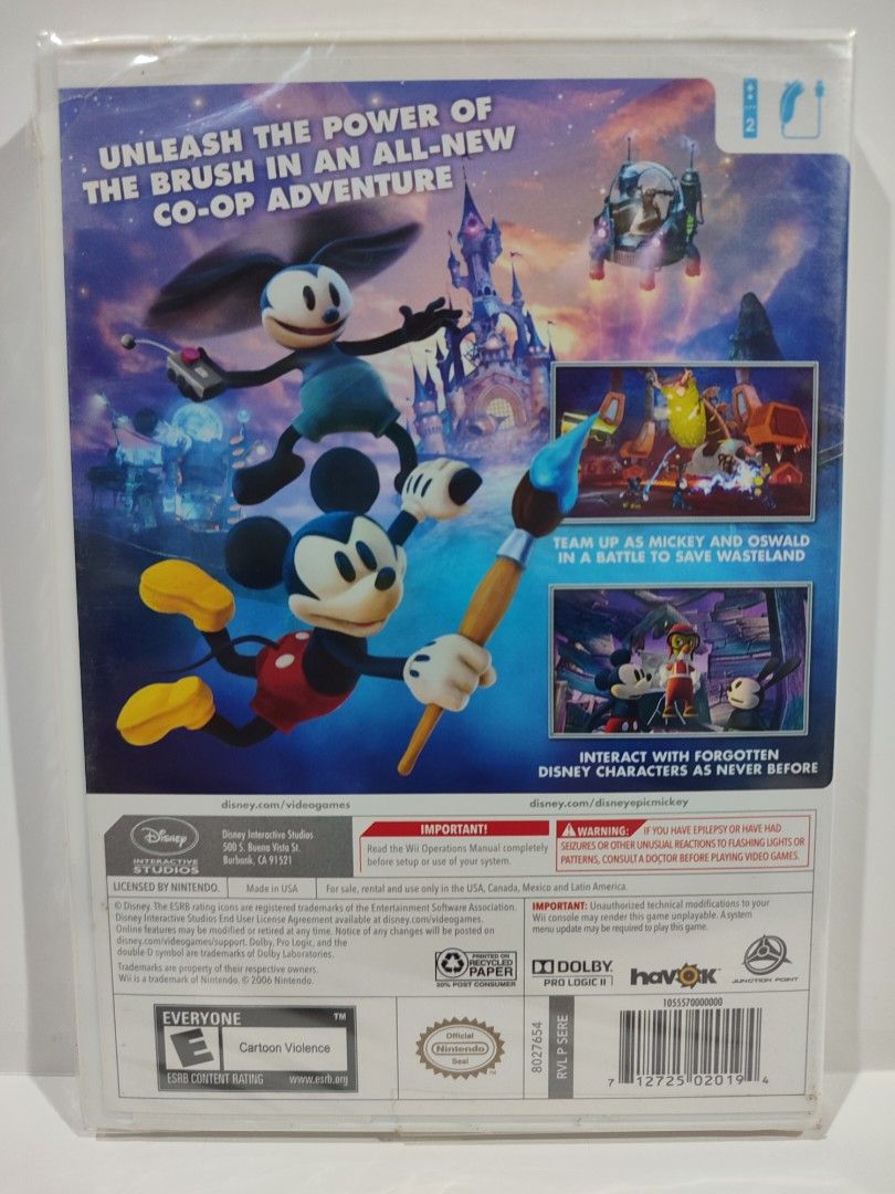 Wii - Epic Mickey 2 (BRAND NEW) "NTSC" (Category: Nintendo) located in Mendez-Nunez. Submitted by sf2_gameshop (Listing ID 1351008568, Image 3). Description: PLEASE READ: Wii units are region-locked. Make sure that your system is a US console for the game to be played. CONDITION: a brand new item and sealed (Y-fold) GENRE: Platform, action-adventure MODE: 1 to 2 players REGION: NTSC - US VOICE: English IN-GAME TEXT: English Feel free to chat for 
