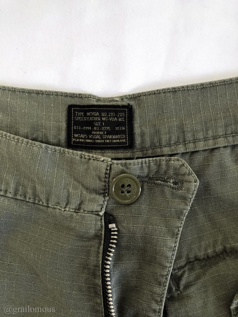 WTAPS Olive Ripstop Cargos (Category: Trousers) located in Quezon City. Submitted by grailonious (Listing ID 1350901857, Image 3). Description: wtaps ripstop cargos, classic wtaps. Over-dyed design. No issues, just used. Best fits 31-32 waist measurements (laid flat, inches): waist - 15.8" outseam (length) - 37.5" inseam - 28.5" leg opening - 8" .