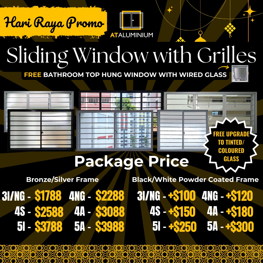[HARI RAYA PROMOTION] Aluminium Sliding Windows with Grilles, Home ...