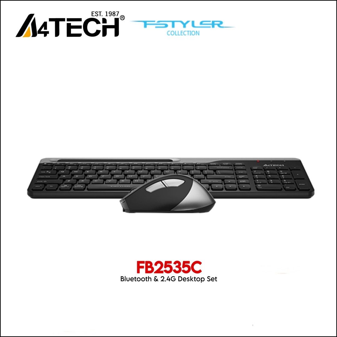 A4TECH FSTYLER FB2535C Bluetooth & 2.4G Wireless Compact Desktop Set, Keyboard and Rechargeable Mouse Combo (Category: Computer Keyboard) located in Quezon City. Submitted by dragndropretail (Listing ID 1351222393, Image 3). Description: BRAND NEW & ORIGINAL WITH 1 YEAR SERVICE WARRANTY ══════ ⋆★⋆ ══════ HIGHLIGHTS: Bluetooth/2.4G Ultra-Slim Keycap Structure 2-Section Compact Size Rechargeable Mouse Nano Receiver 2 Thumb Side Buttons TECH SPECS P