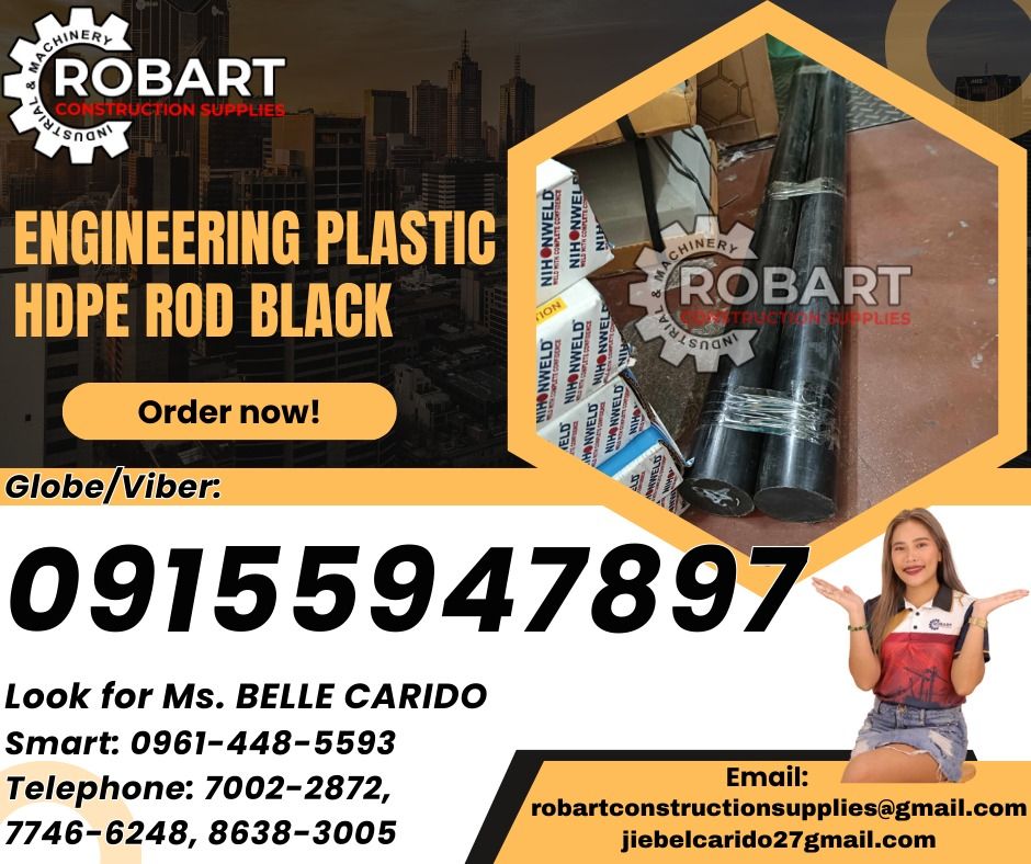 Engineering Plastic HDPE Rod Black 60mm x 1m (Category: Construction Tools & Equipment) located in Manila. Submitted by bellarobart (Listing ID 1351098450, Image 1). Description: Engineering Plastic HDPE Rod Black Size: 60mm x 1m 𝓛𝓞𝓞𝓚 𝓕𝓞𝓡 𝓑𝓔𝓛𝓛𝓔 🔵 100% Trusted Supplier 🔵 Competitive Price 🔵 𝑾𝒆 𝒂𝒓𝒆 𝑫𝑻𝑰 𝑹𝒆𝒈𝒊𝒔𝒕𝒆𝒓𝒆𝒅 & 𝑩𝑰𝑹 𝐀𝐂𝐂𝐑𝐄𝐃𝐈𝐓𝐄𝐃 Products: 🎯 Machinery 🎯 Electrical 🎯 PPE ( Personal Protective Equipmen