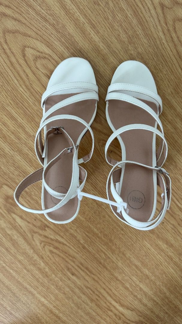 Gibi Strappy Heels, White, Size 37 (Category: Heels) located in Pasig City. Submitted by theresidence (Listing ID 1351145147, Image 1). Description: Worn once Gibi Strappy Heels, White, Size 37 3" heel 🛵Buyer responsible to book and pay for pick up cost.